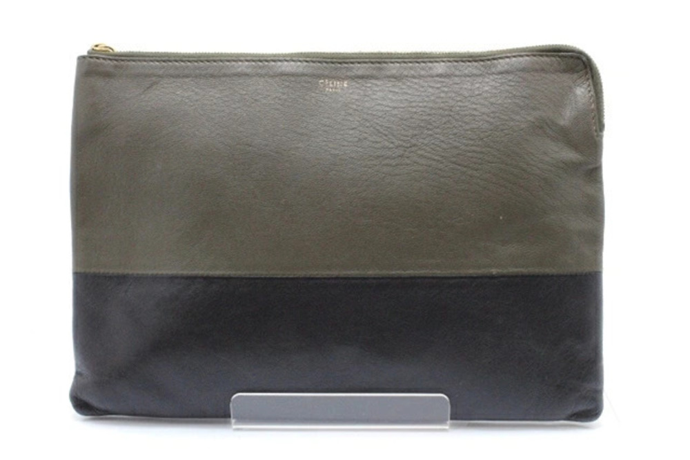 Celine clutch bag leather Khaki Green black